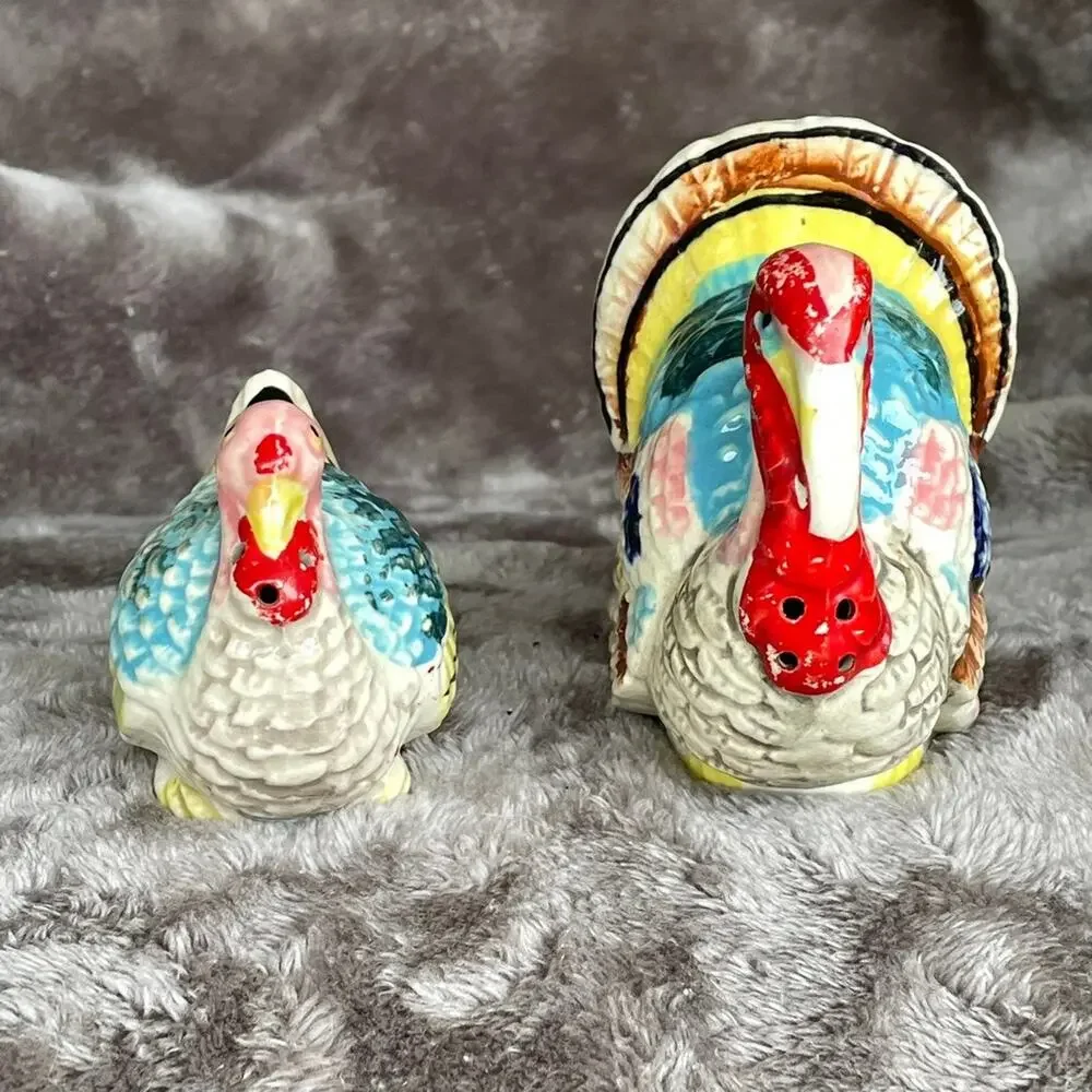 Vintage Turkey Salt & Pepper Shakers Thanksgiving Hand Painted Japan Chase READ